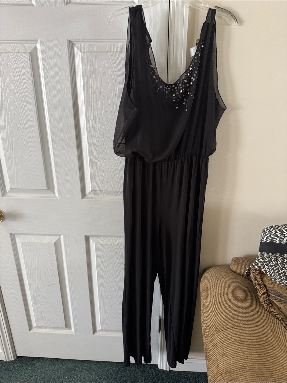 Black Embellished Sleeveless Jumpsuit